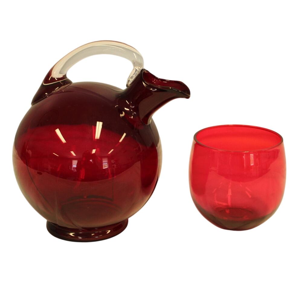 VTG Cambridge Glass Red Cranberry Ball Cordial Decanter Roly Poly 4oz No Stopper